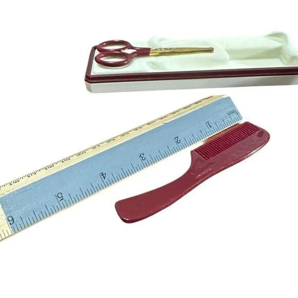 Vintage 3 Piece Baby Grooming Kit Comb Brush Safety Scissors In Box Germany Rare